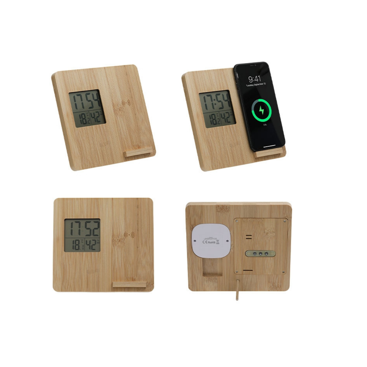 Bambu Masaüstü Saat Wireless Mobil Şarj Cihazı